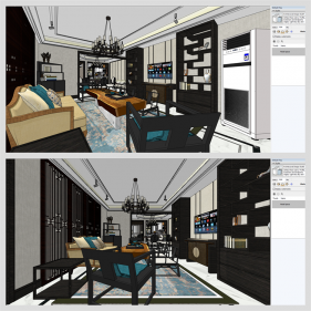 심플한 거실 인테리어 Sketchup 템플릿 디자인