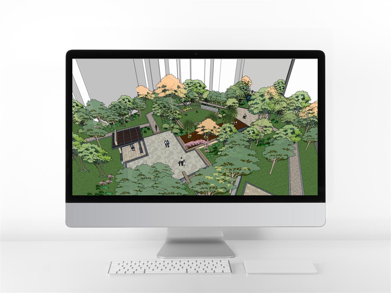 세련된 정원조경 Sketchup 배경 디자인 미리보기